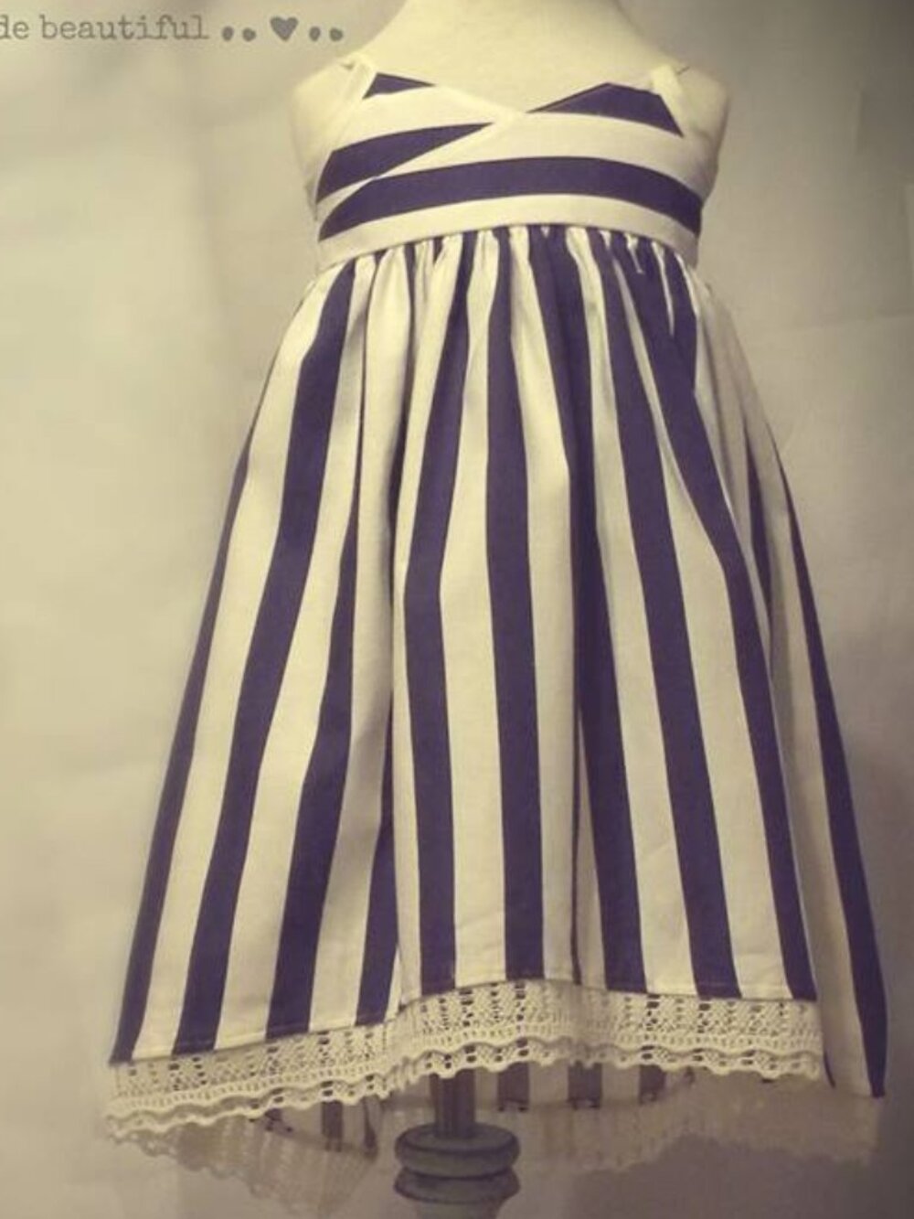 Girls Amylou Clothing Handmade Navy Blue White Hi Lo Maxi Dress Crochet Lace 4T